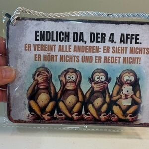 Funny Monkey Sign with German Text